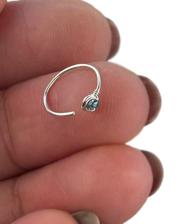 Pretty blue Diamond Nose Ring Hoop
