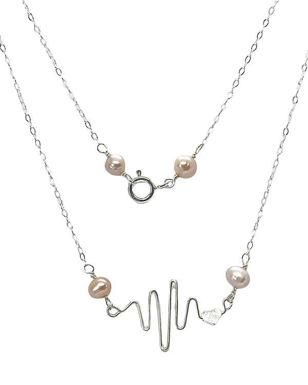Heart Beat Necklace with Pearl June Birthstone