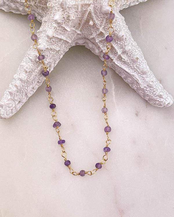 styleinshop Necklace-Gemstone Amethyst beaded necklace, February birthstone